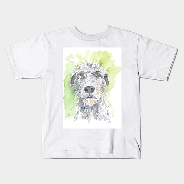 Irish Wolfhound watercolour pen drawing Kids T-Shirt by DebTheZeb